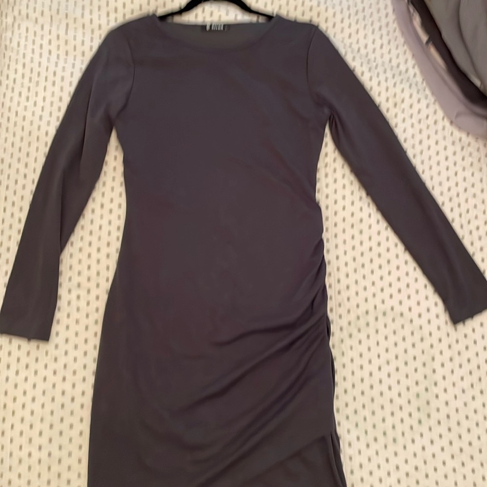 Long sleeve one side rucheted scalloped bottom dress